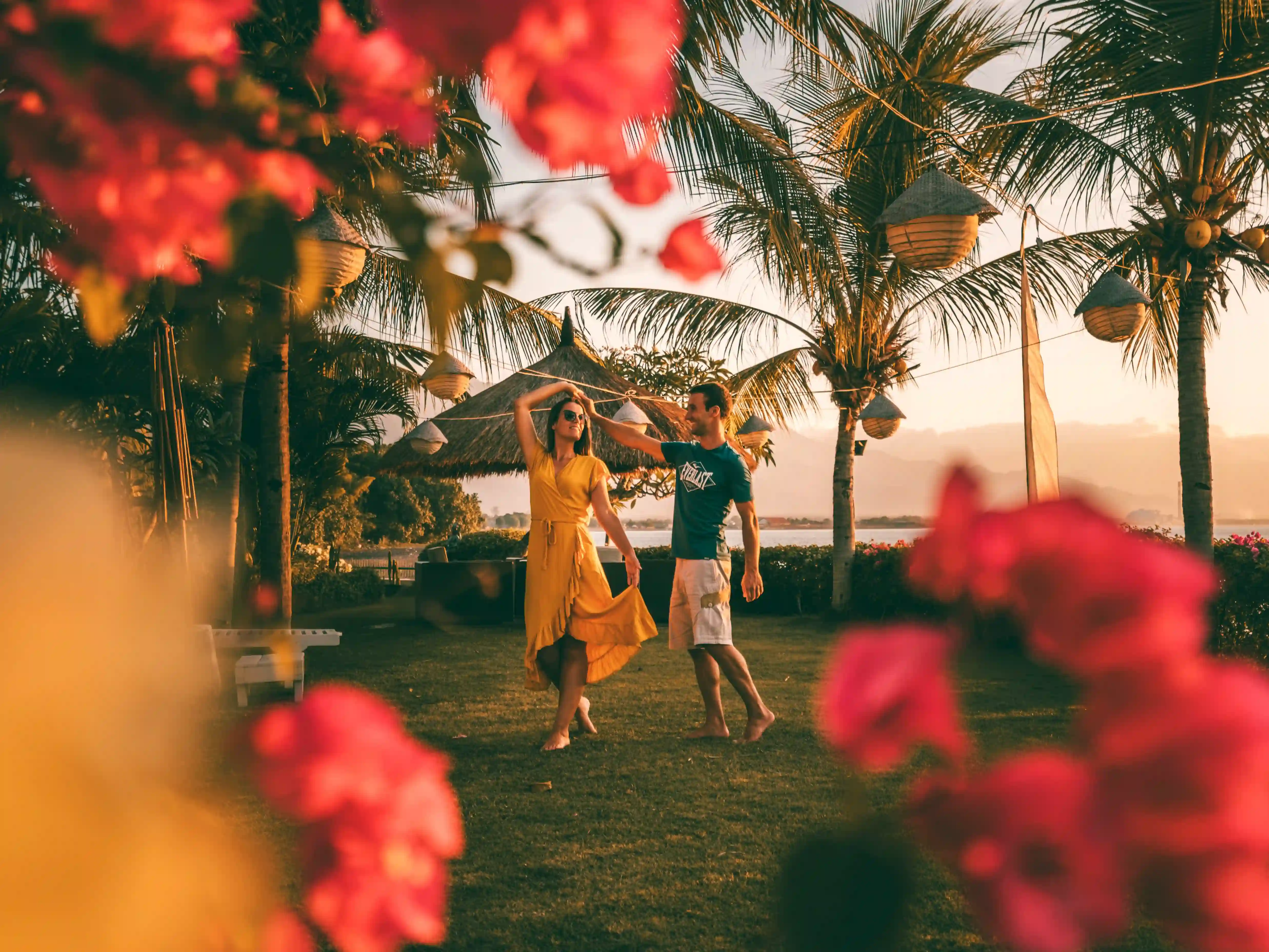 Couple dancing at sunset with ocean view at Mayo Resort